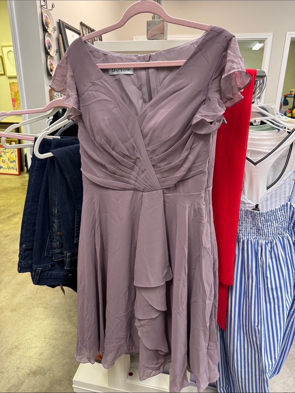 JJs House Mauve Chiffon Ruffle-Accent Midi Dress